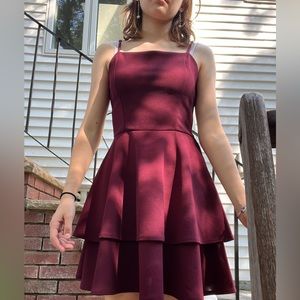 Altar’d State Short Maroon Ruffle Dress with Bow